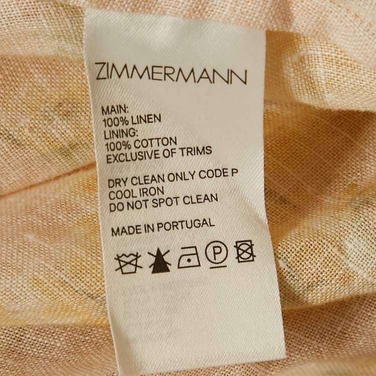 Pre Owned Zimmermann Beige Floral Print Linen Lace-Up Ruffled Mini Dress M