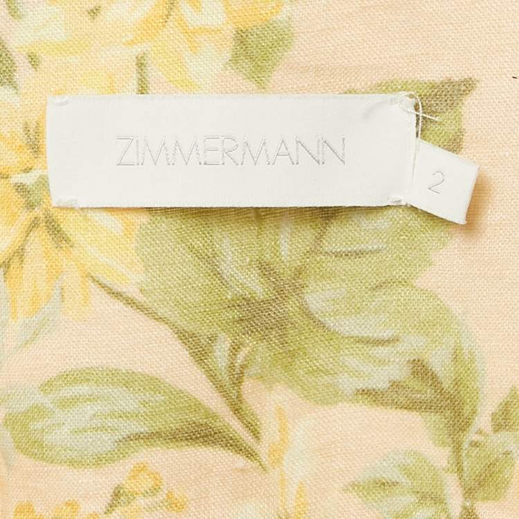 Pre Owned Zimmermann Beige Floral Print Linen Lace-Up Ruffled Mini Dress M