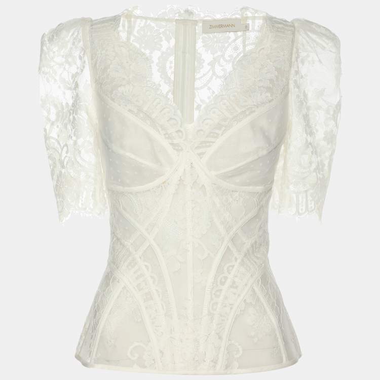 Pre Owned Zimmerman White Lace Dance Blouse XS