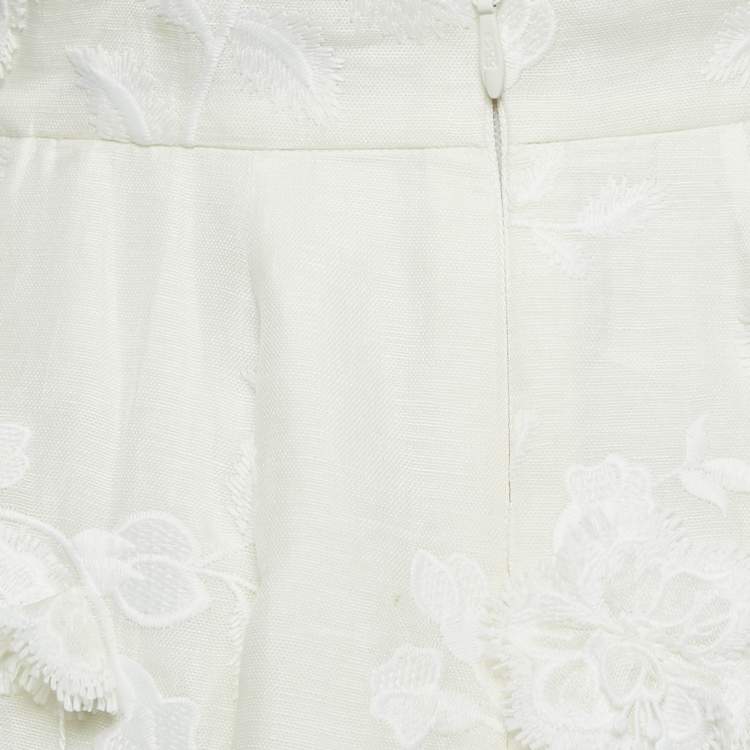 Pre Owned Zimmermann White Applique Detail Lenin Flared Skirt M