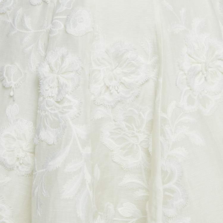 Pre Owned Zimmermann White Applique Detail Lenin Flared Skirt M