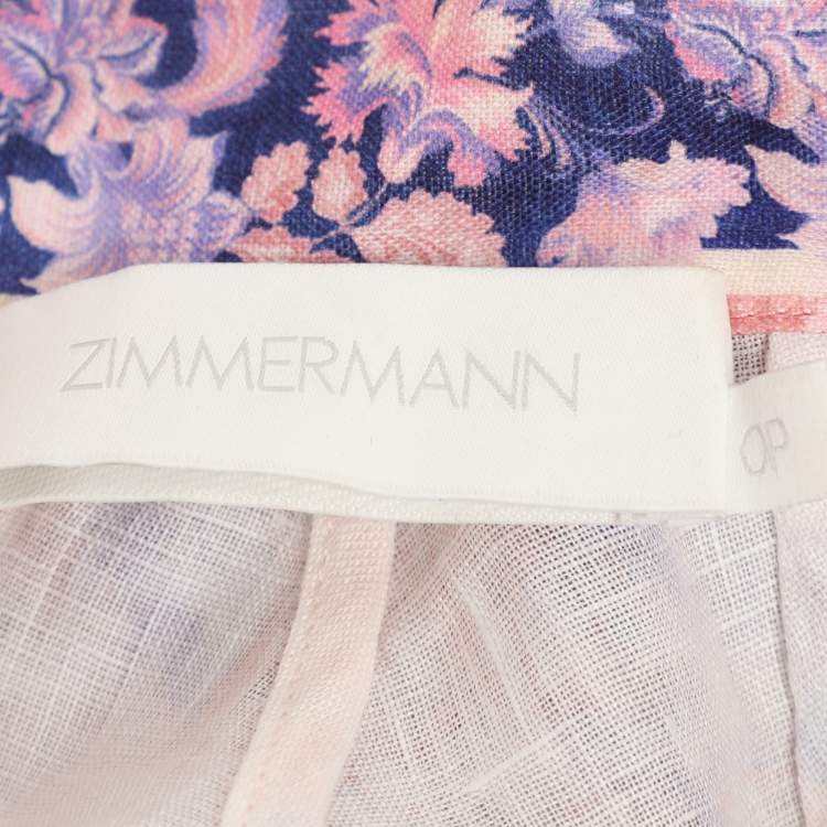 Pre Owned Zimmerman Multicolor Linen Lyre Billow Sleeve Midi Dress XS