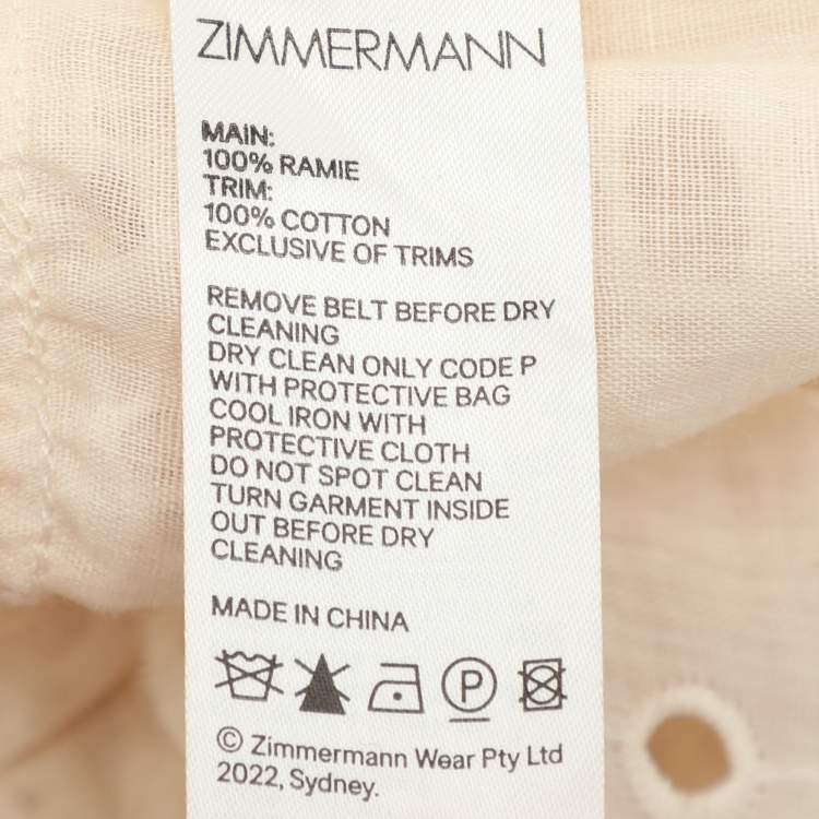 Pre Owned Zimmermann Cream Ramie Lyre Trim Midi Dress XS