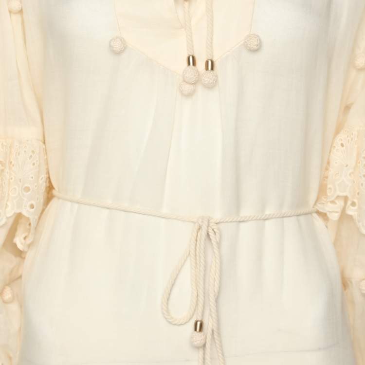 Pre Owned Zimmermann Cream Ramie Lyre Trim Midi Dress XS