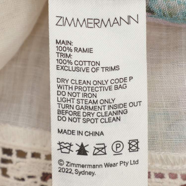 Pre Owned Zimmerman Multicolor Printed Ramie Jude Spliced Trim Mini Dress S