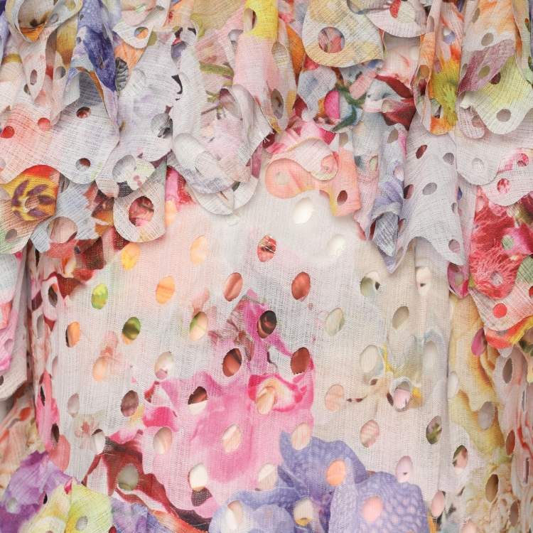 Pre Owned Zimmermann Multicolor Floral Print Laser-Cut Gauze Frilled Prima Gown S