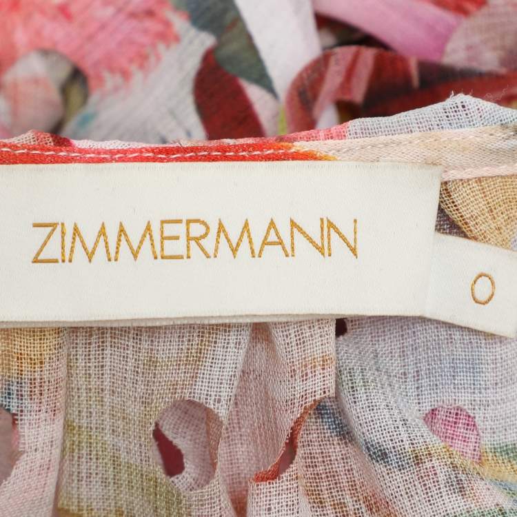 Pre Owned Zimmermann Multicolor Floral Print Laser-Cut Gauze Frilled Prima Gown S