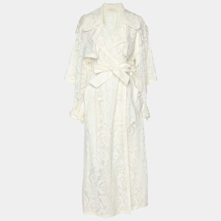 Pre Owned Zimmermann White Lace Wonderland Trench Coat XS