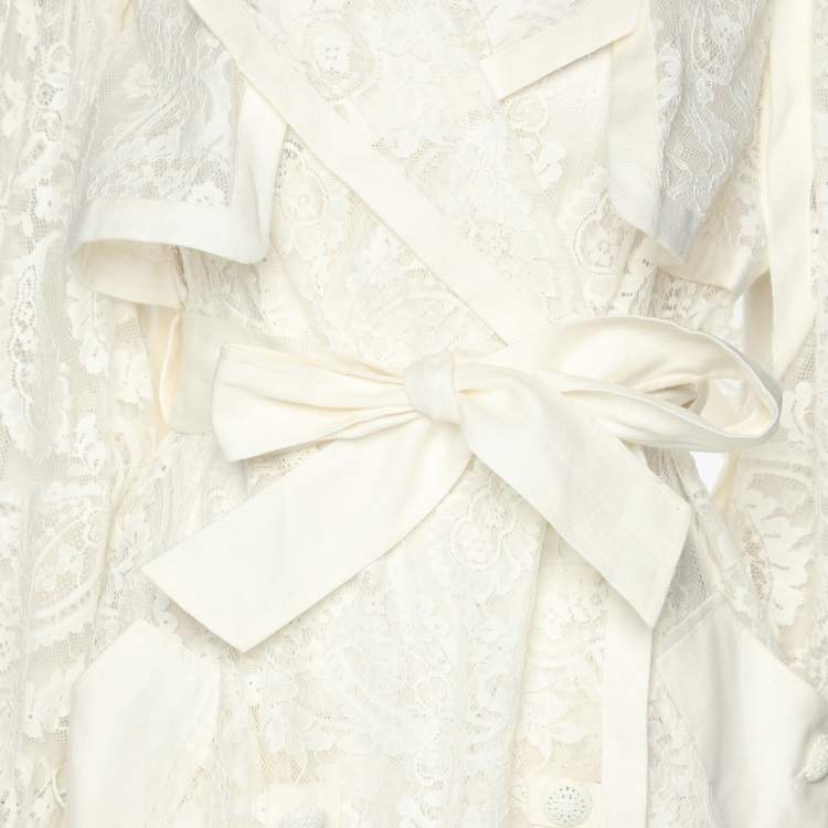 Pre Owned Zimmermann White Lace Wonderland Trench Coat XS