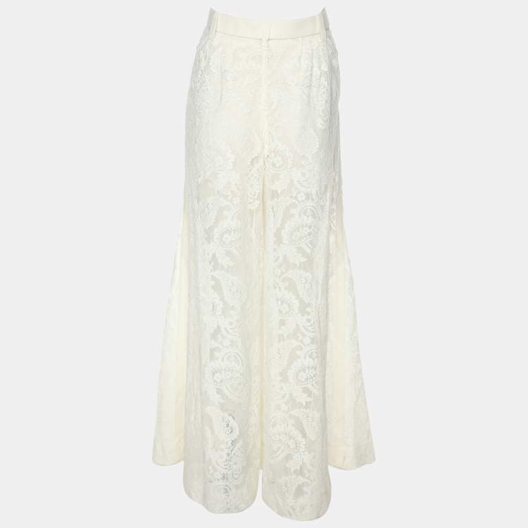 Pre Owned Zimmermann White Lace Wonderland Wide Leg Pants XS