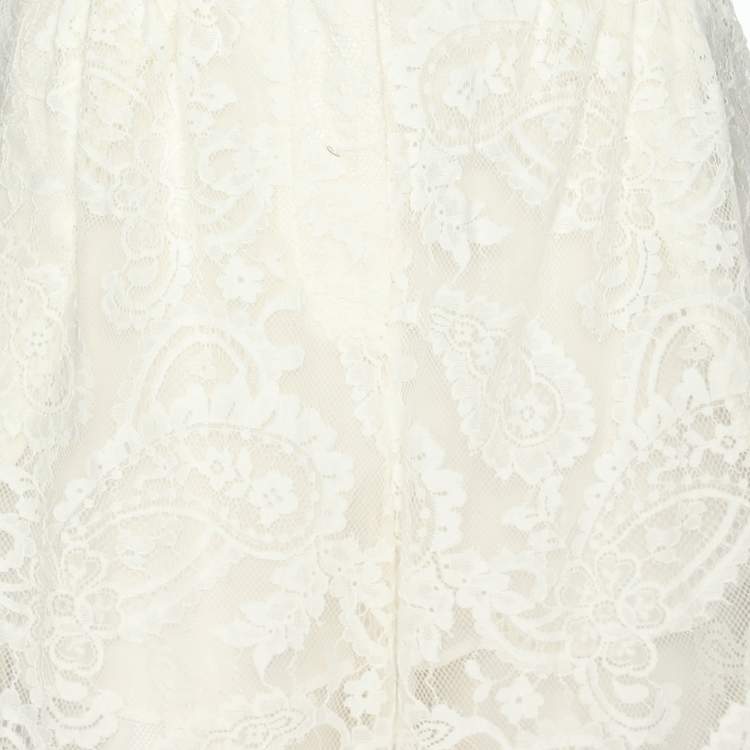 Pre Owned Zimmermann White Lace Wonderland Wide Leg Pants XS