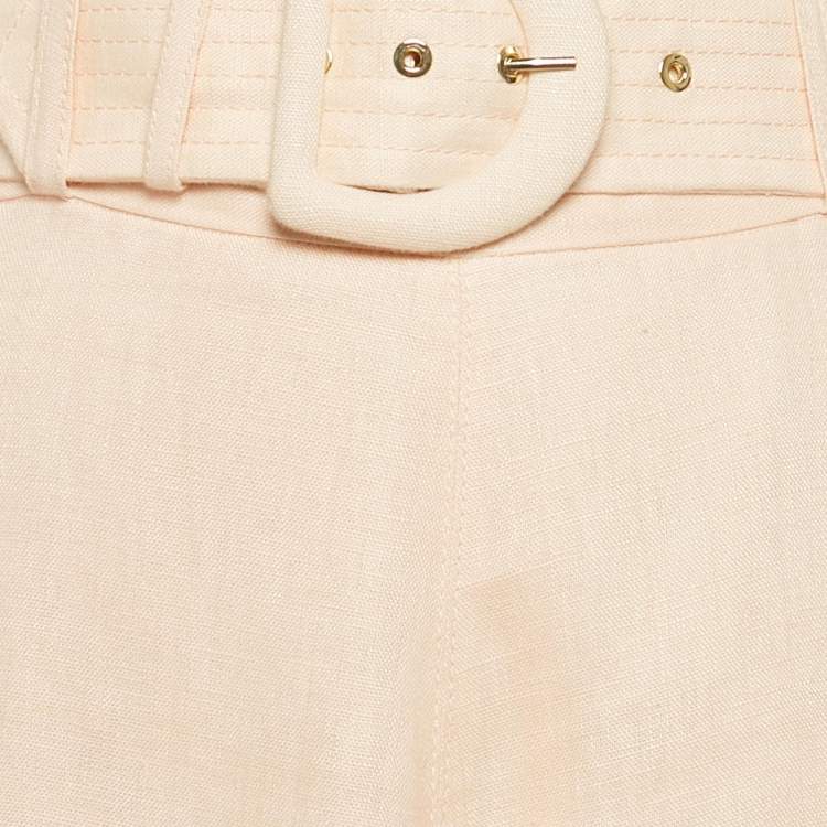 Pre Owned Zimmermann Peach Pink Linen Belted Maxi Skirt L