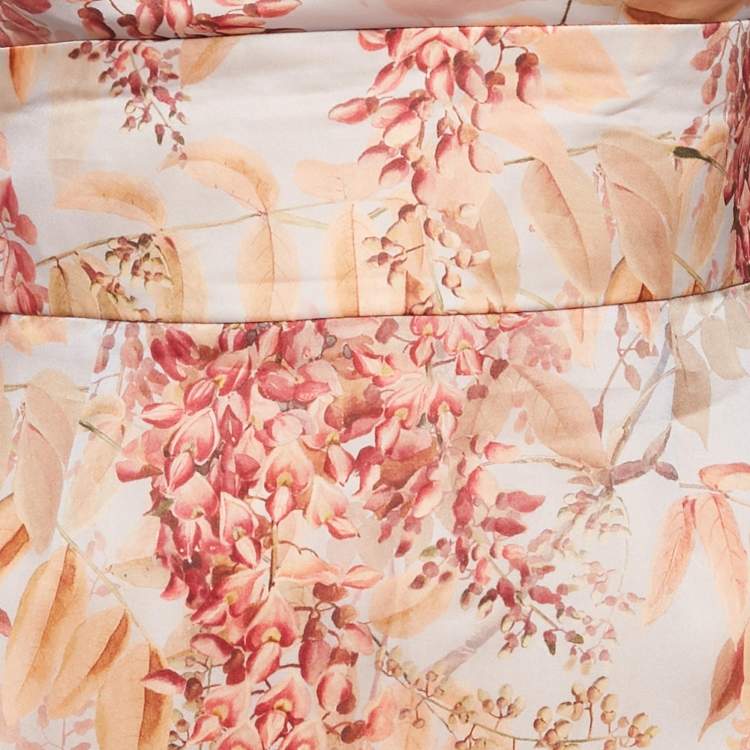 Pre Owned Zimmermann Pink Floral Print Organza Silk Midi Dress M