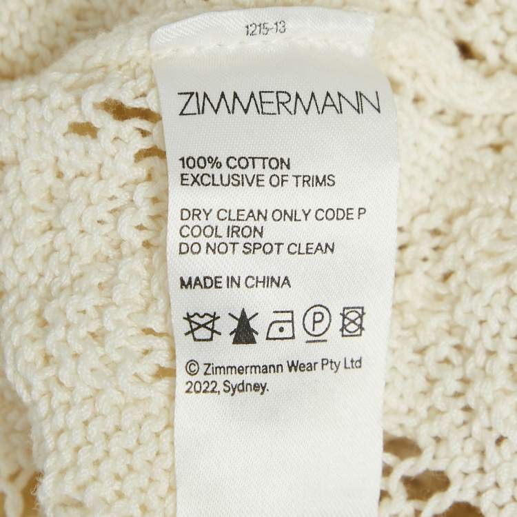 Pre Owned Zimmermann Cream Crochet Knit Tie-Up Sleeve Midi Dress L