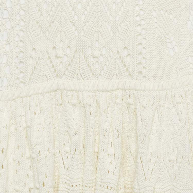 Pre Owned Zimmermann Cream Crochet Knit Tie-Up Sleeve Midi Dress L