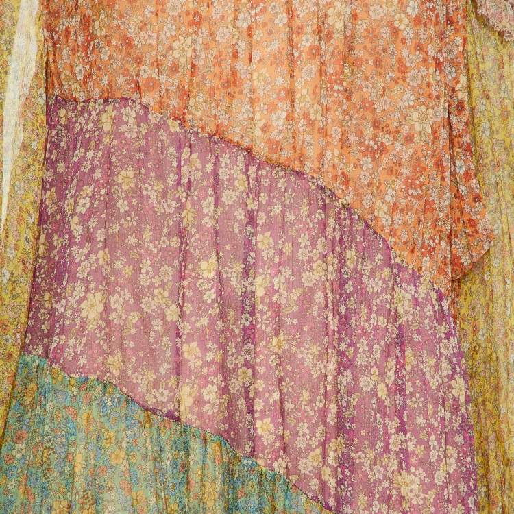 Pre Owned Zimmermann Multicolor Floral Print Silk Paneled Carnaby Midi Dress M