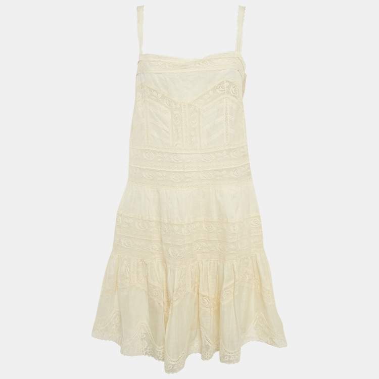 Pre Owned Zimmermann Cream Lace Halliday Mini  Dress L
