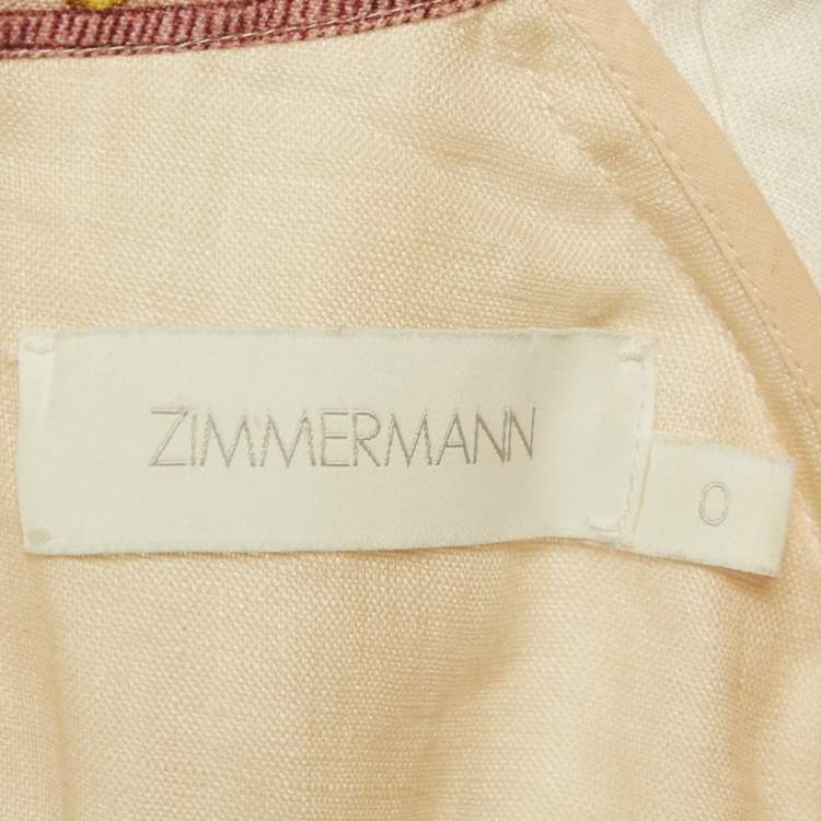 Pre Owned Zimmermann Peach Pink Printed Linen Mini Dress XS