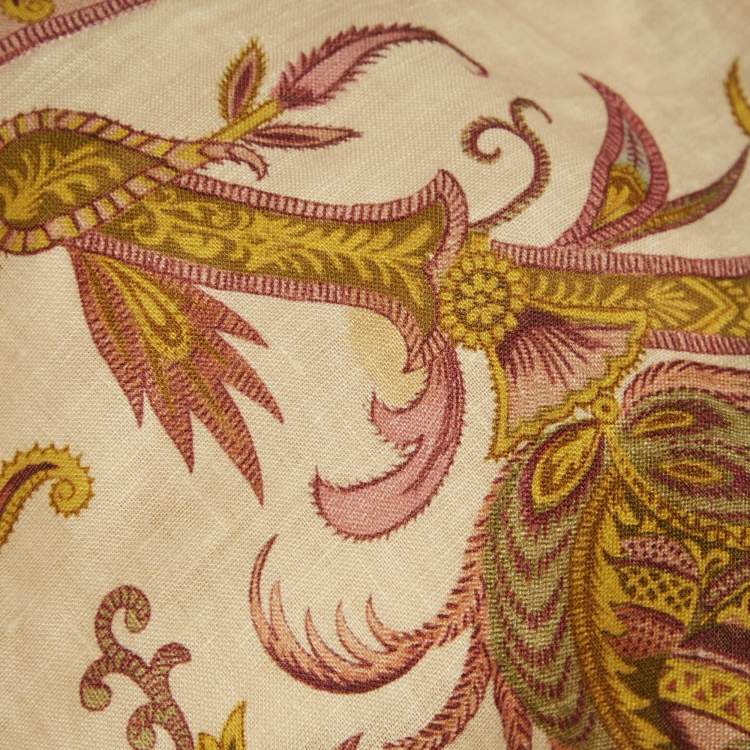 Pre Owned Zimmermann Peach Pink Printed Linen Mini Dress XS
