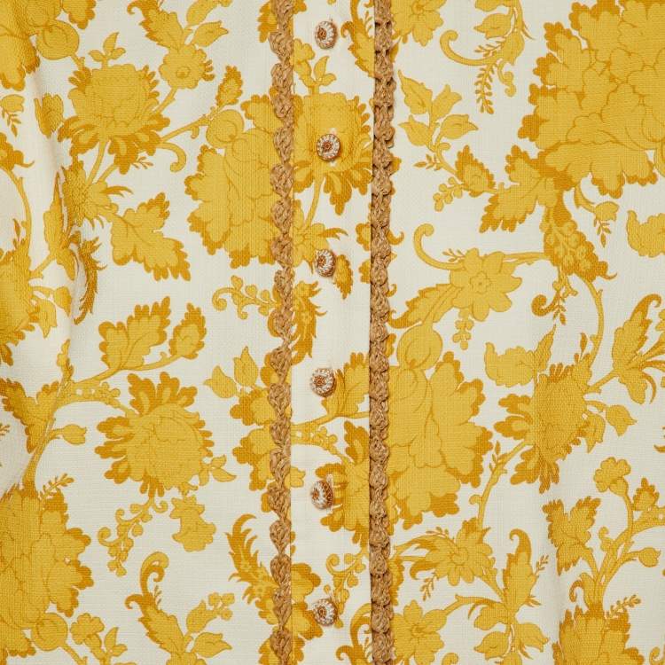 Pre Owned Zimmermann Yellow Floral Print Cotton Postcard Fringed Shirt S