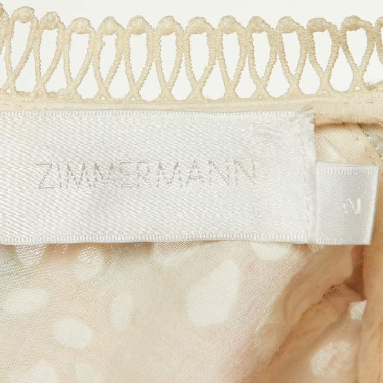 Pre Owned Zimmermann Cream Printed Cotton & Lace Trim Mini Dress M