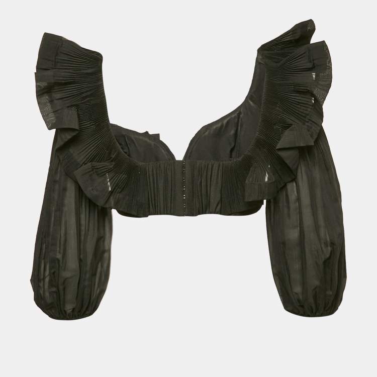 Pre Owned Zimmermann Black Crepe Ruffled Crop Top M