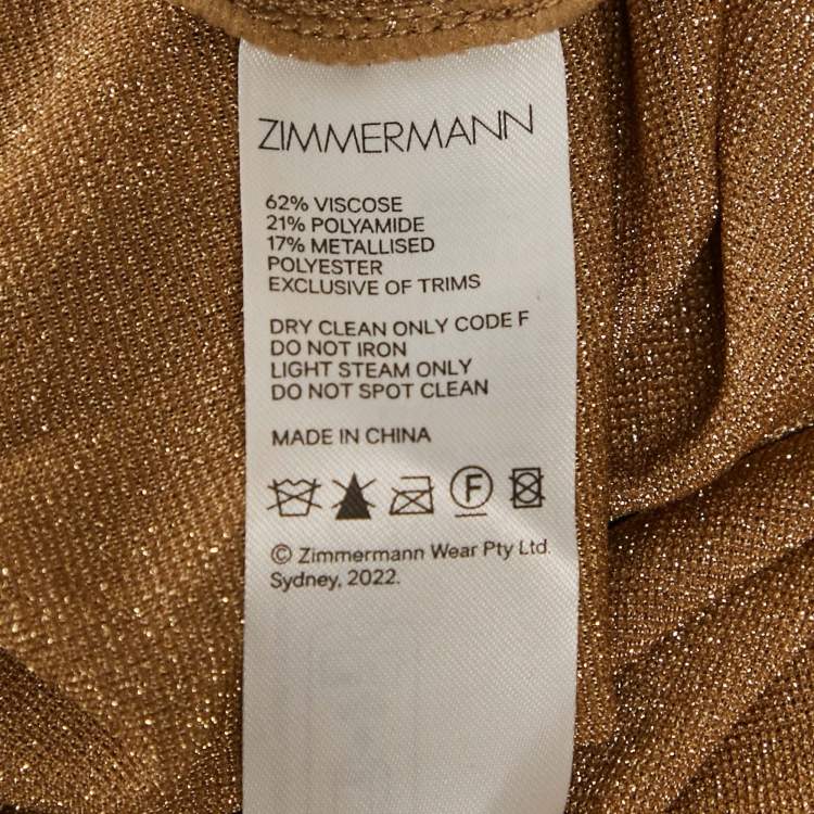 Pre Owned Zimmermann Gold Metallic Jersey Gathered Gown M