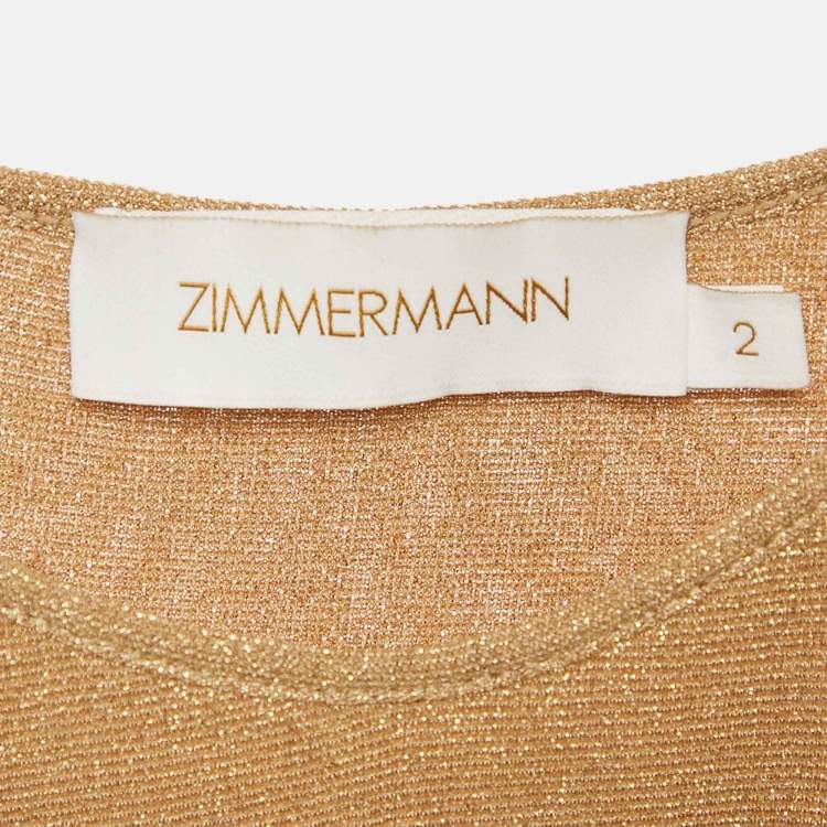 Pre Owned Zimmermann Gold Metallic Jersey Gathered Gown M