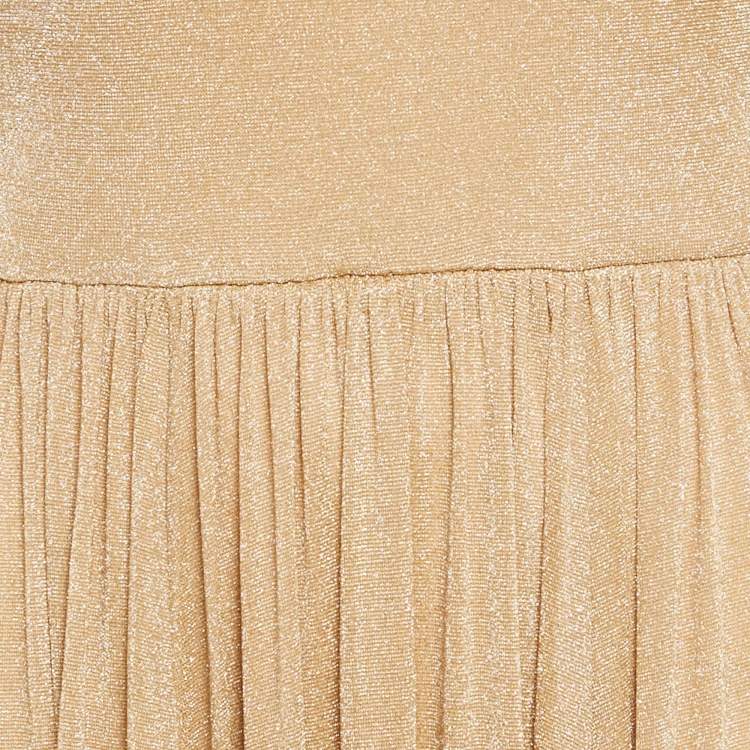 Pre Owned Zimmermann Gold Metallic Jersey Gathered Gown M