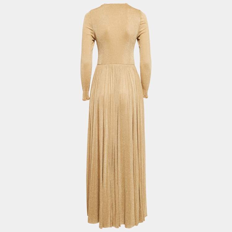 Pre Owned Zimmermann Gold Metallic Jersey Gathered Gown M