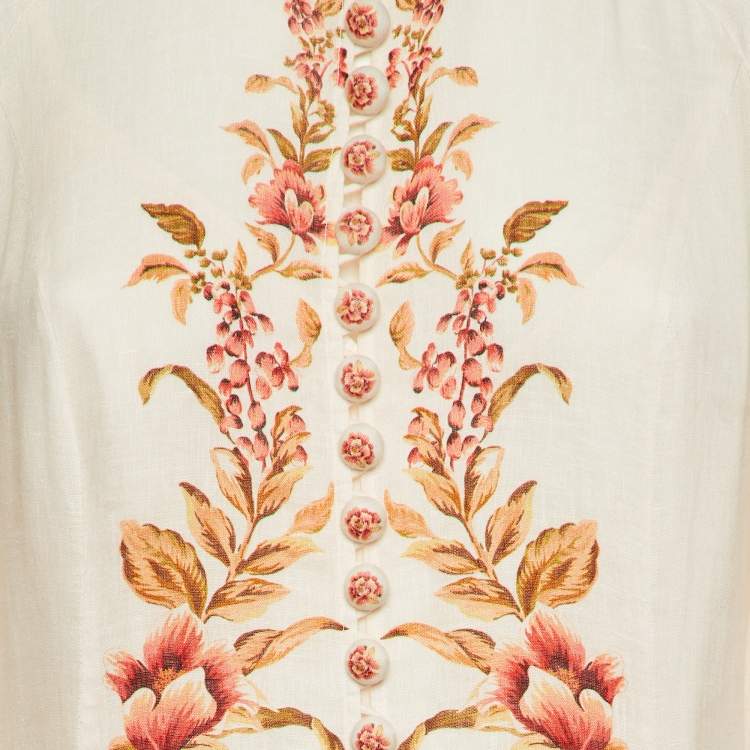 مملوكة مسبقًا Zimmermann Light Pink Floral Pink Linen Vacay Billow Long Dress M