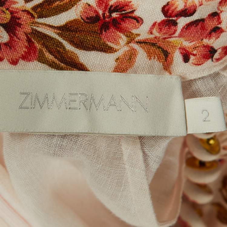 مملوكة مسبقًا Zimmermann Light Pink Floral Pink Linen Vacay Billow Long Dress M