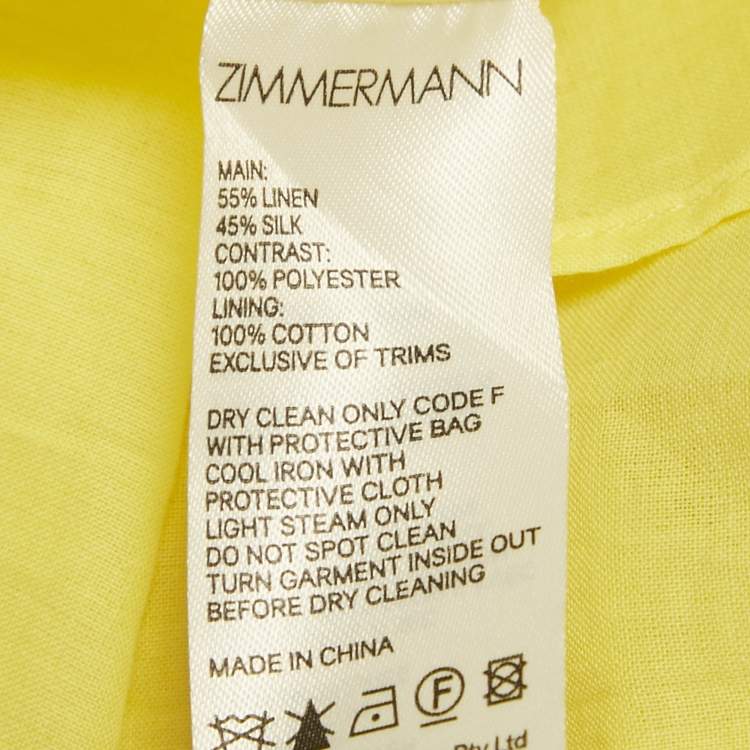 Pre Owned Zimmermann Yellow Linen Blend Botanica Bralette Gown S