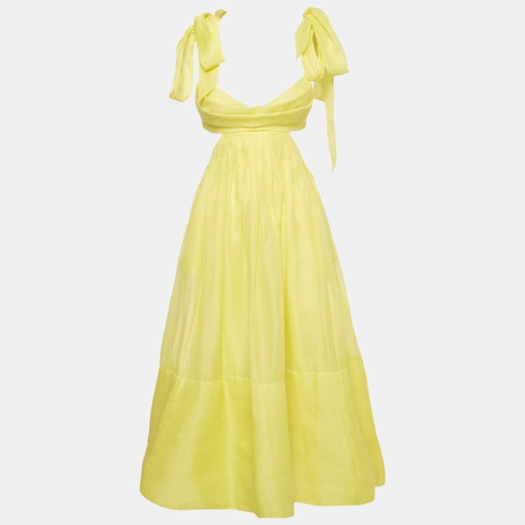 Pre Owned Zimmermann Yellow Linen Blend Botanica Bralette Gown S