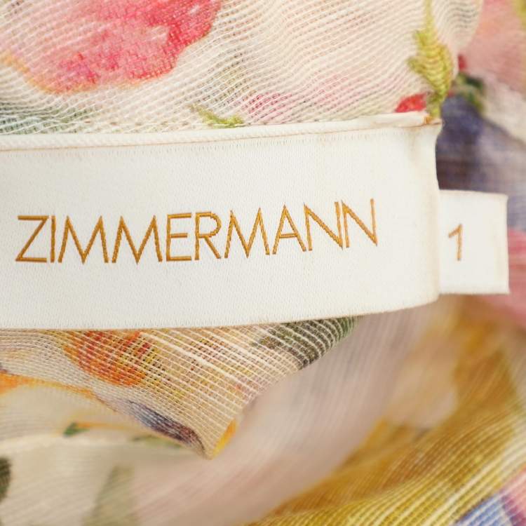 مملوكة مسبقًا Zimmermann Multicolor Linen Silk Wonderland Smocked Mini Dress M