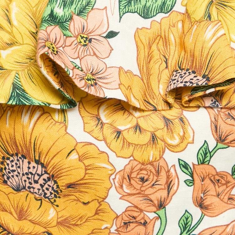 Pre Owned Zimmermann Multicolor/Yellow Poppy Floral Print Linen Tie-Up Crop Top L