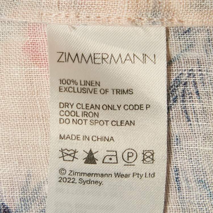 Pre Owned Zimmermann Pink Tree Print Linen Cut-Out Halter Neck Cira Maxi Dress M