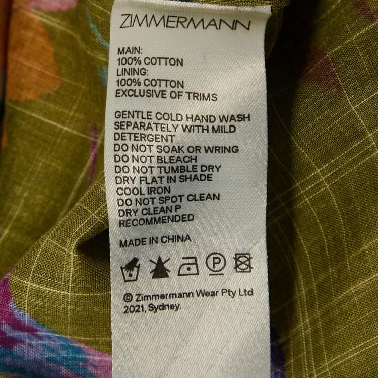 Pre Owned Zimmermann Green Tropical Print Cotton Asymmetric Long Dress M