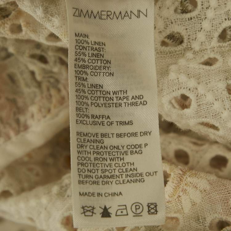 Pre Owned Zimmermann Beige Floral Broderie Anglaise Linen Mini Dress M