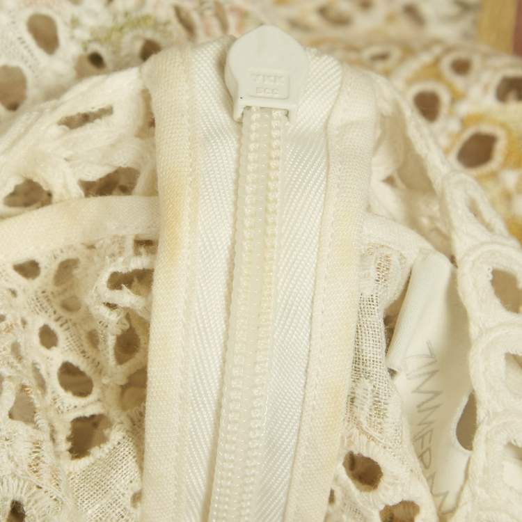 Pre Owned Zimmermann Beige Floral Broderie Anglaise Linen Mini Dress M