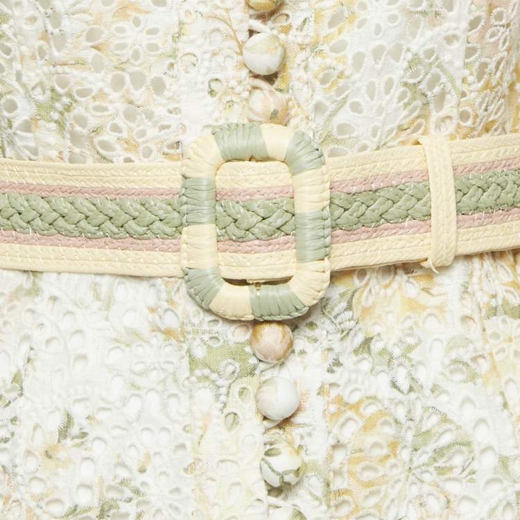 Pre Owned Zimmermann Beige Floral Broderie Anglaise Linen Mini Dress M