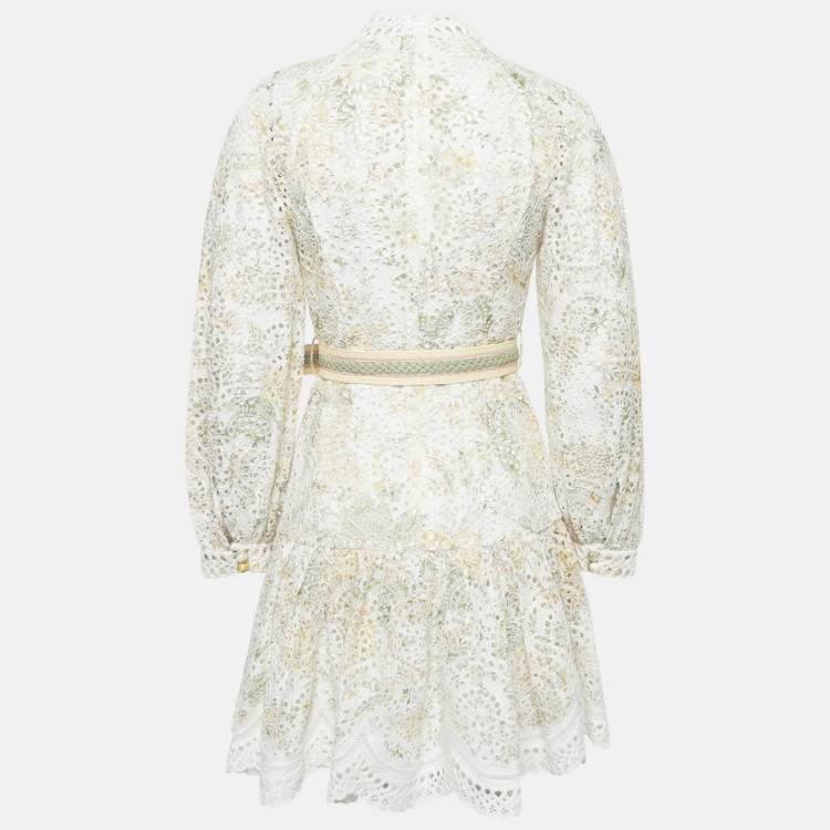 Pre Owned Zimmermann Beige Floral Broderie Anglaise Linen Mini Dress M