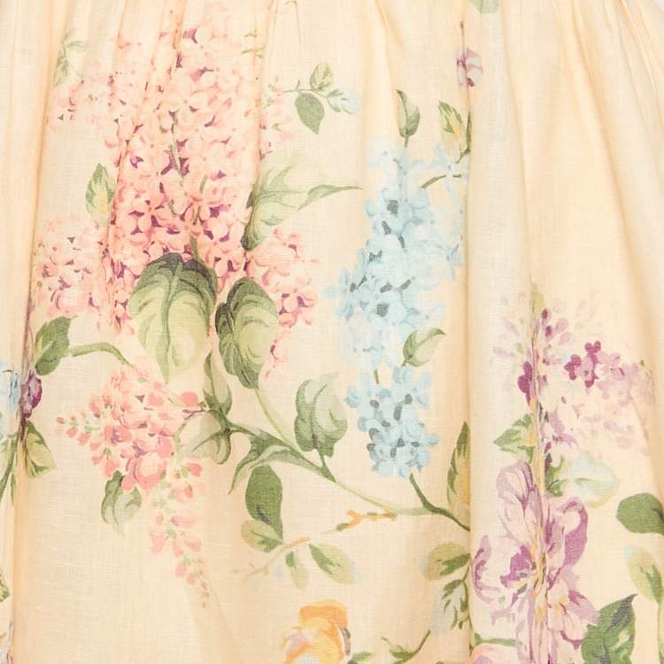 Pre Owned Zimmermann Peach/Orange Floral Print Scallop Detail Halliday Midi Dress M