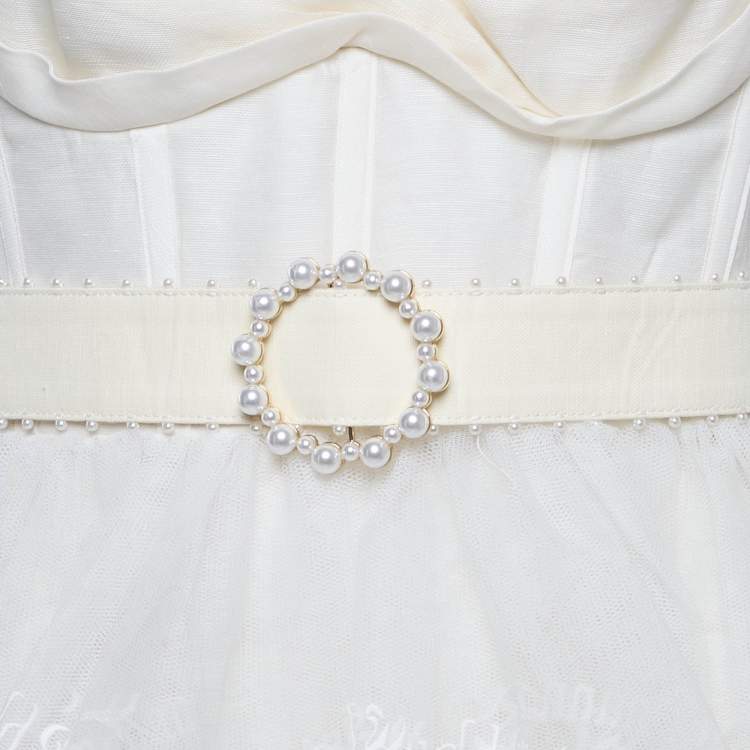 مملوكة مسبقًا Zimmermann White Map Embroidered Tulle and Linen High-Tide Mini Dress M