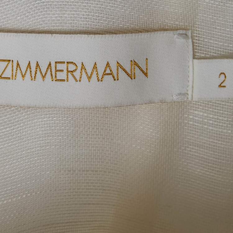 مملوكة مسبقًا Zimmermann White Map Embroidered Tulle and Linen High-Tide Mini Dress M