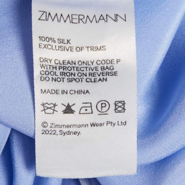 مملوكة مسبقًا Zimmermann Blue Satin Silk Ruffled Wrap Dress XL