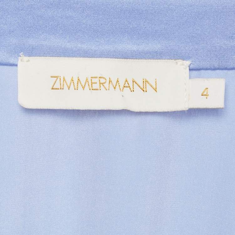 مملوكة مسبقًا Zimmermann Blue Satin Silk Ruffled Wrap Dress XL