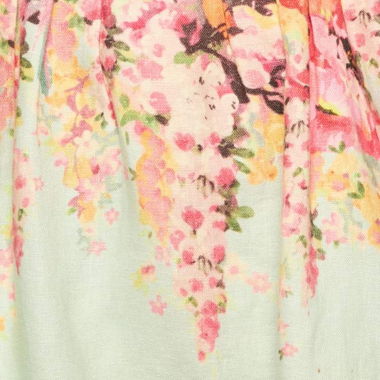Pre Owned Zimmermann Blue Floral Print Linen Mae Cut Out Mini Dress S