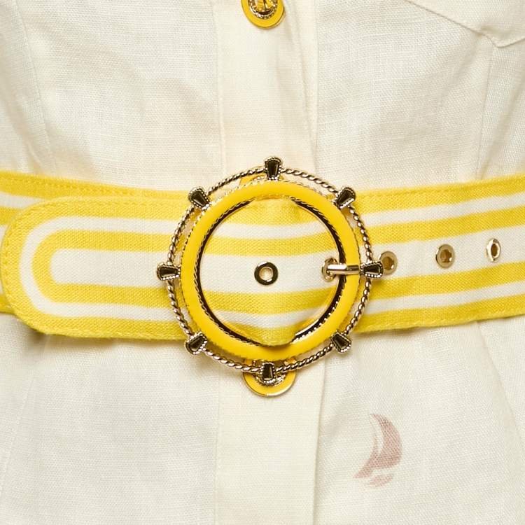 Pre Owned Zimmermann White/Yellow High Tide Linen Belted Jumpsuit S