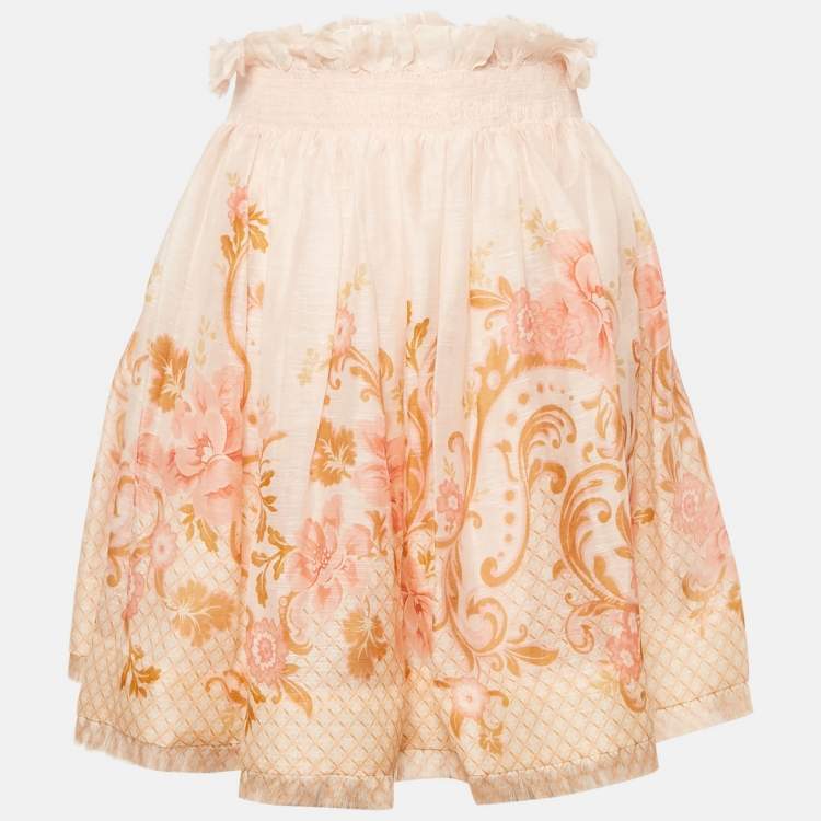 مملوكة مسبقًا Zimmermann Pink Printed Linen & Silk Mini Skirt S